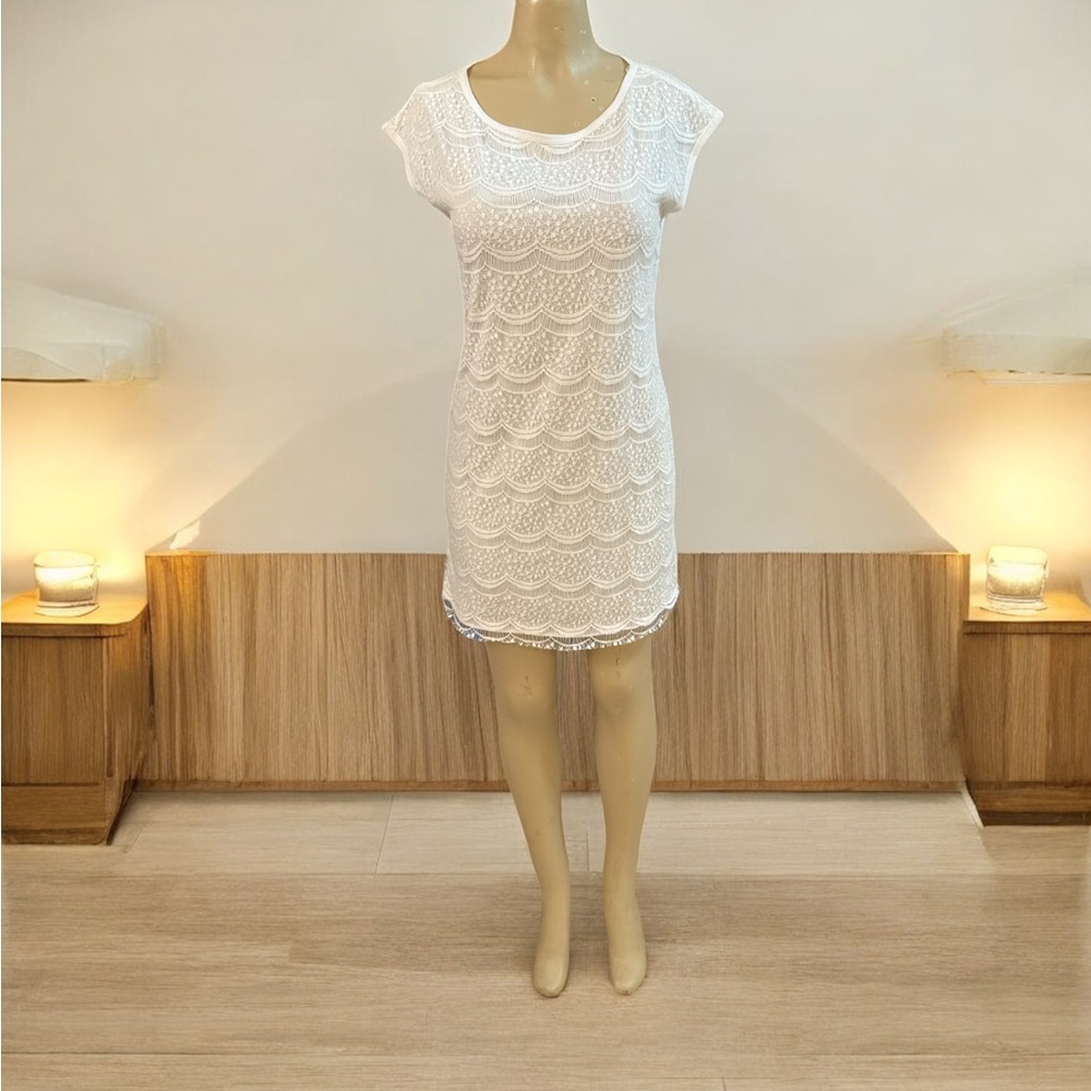 Francesca's White Lace & Lined Short Sleeve Dress Women's Size Large